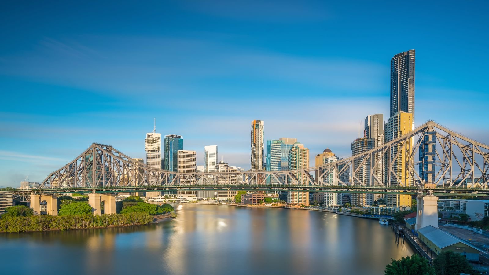 Brisbane city skyline and Story Bridge over the Brisbane River