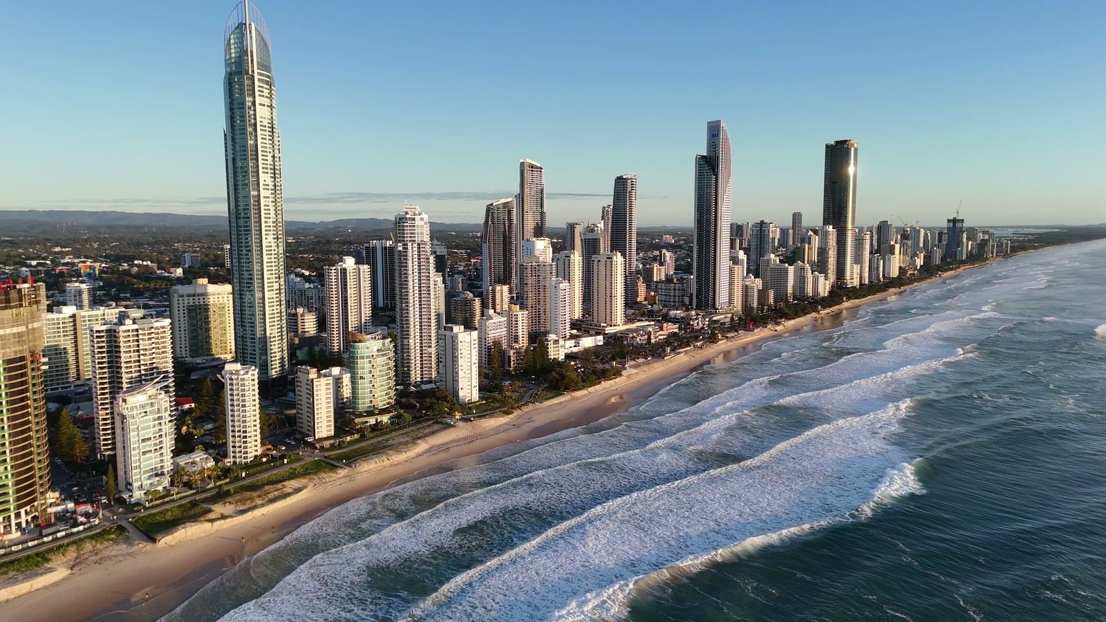 Gold Coast skyline and beach at sunrise
